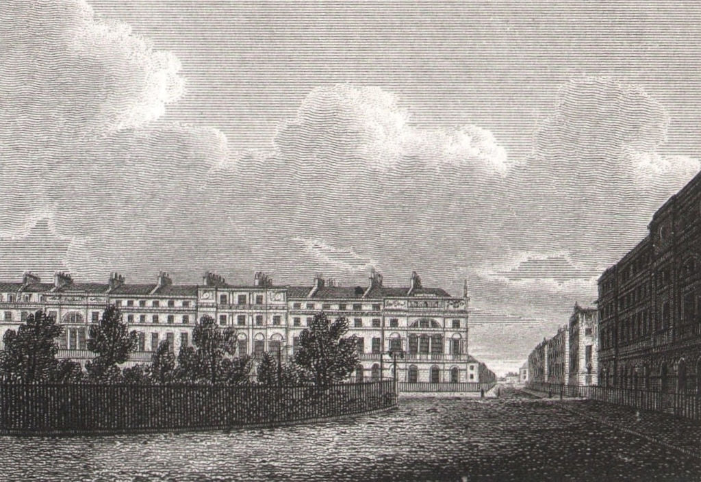 Fitzroy Square, London. Antique engraved print 1817 old picture